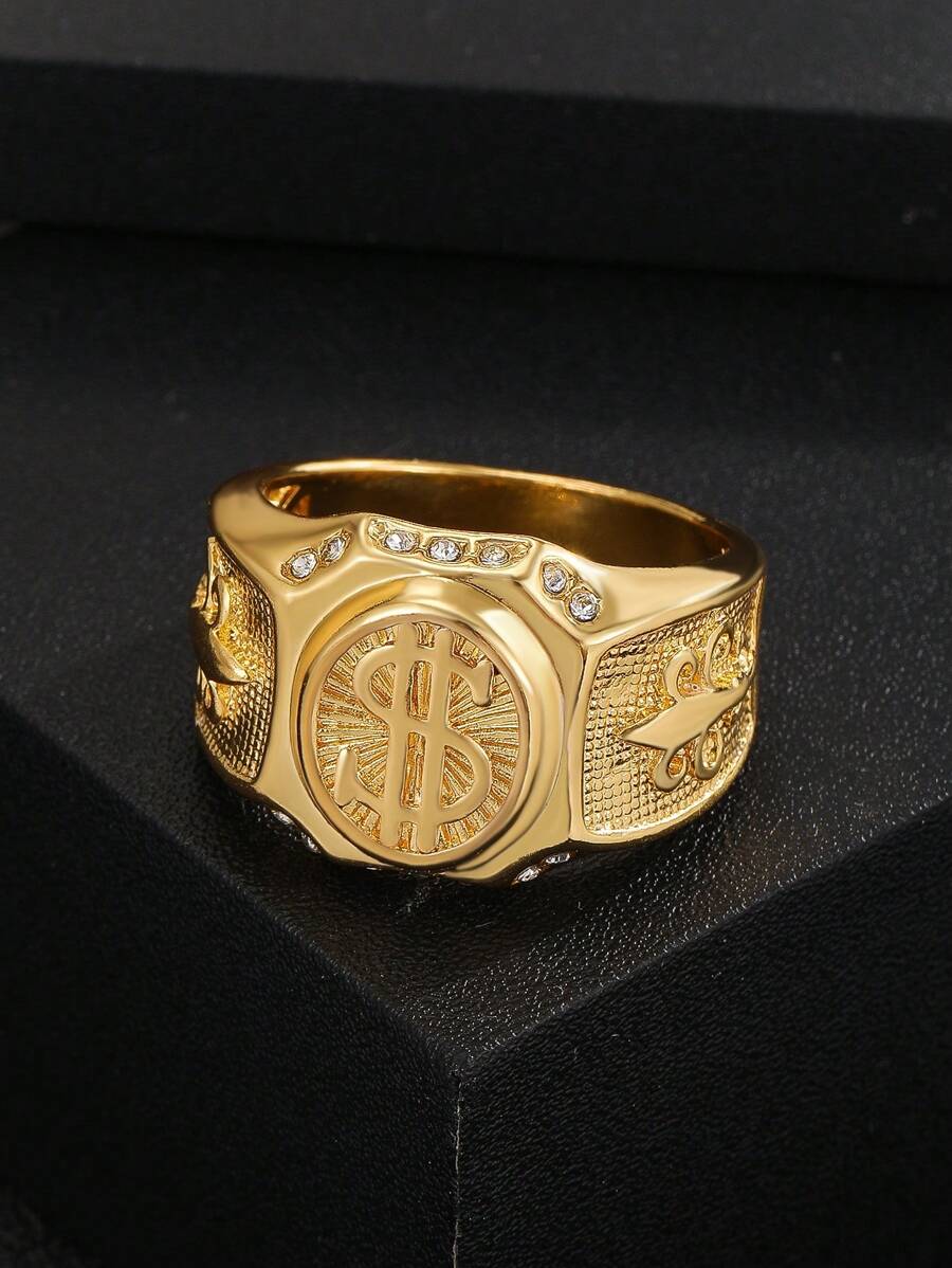 Men's Hip Hop Dollar Sign Ring with Cubic Zirconia