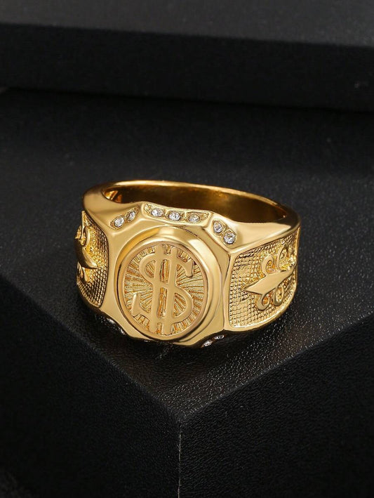 Men's Hip Hop Dollar Sign Ring with Cubic Zirconia