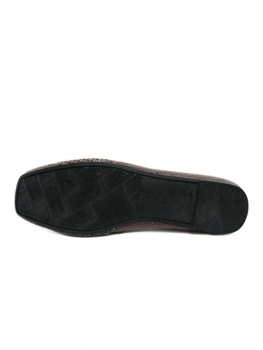 Women's Knitted Flat Loafers, Comfortable Square Toe Dolly Shoes, Breathable Mother Shoes For Spring/Autumn