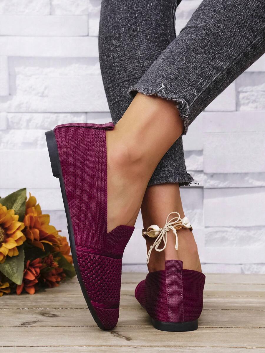 Women's Knitted Flat Loafers, Comfortable Square Toe Dolly Shoes, Breathable Mother Shoes For Spring/Autumn