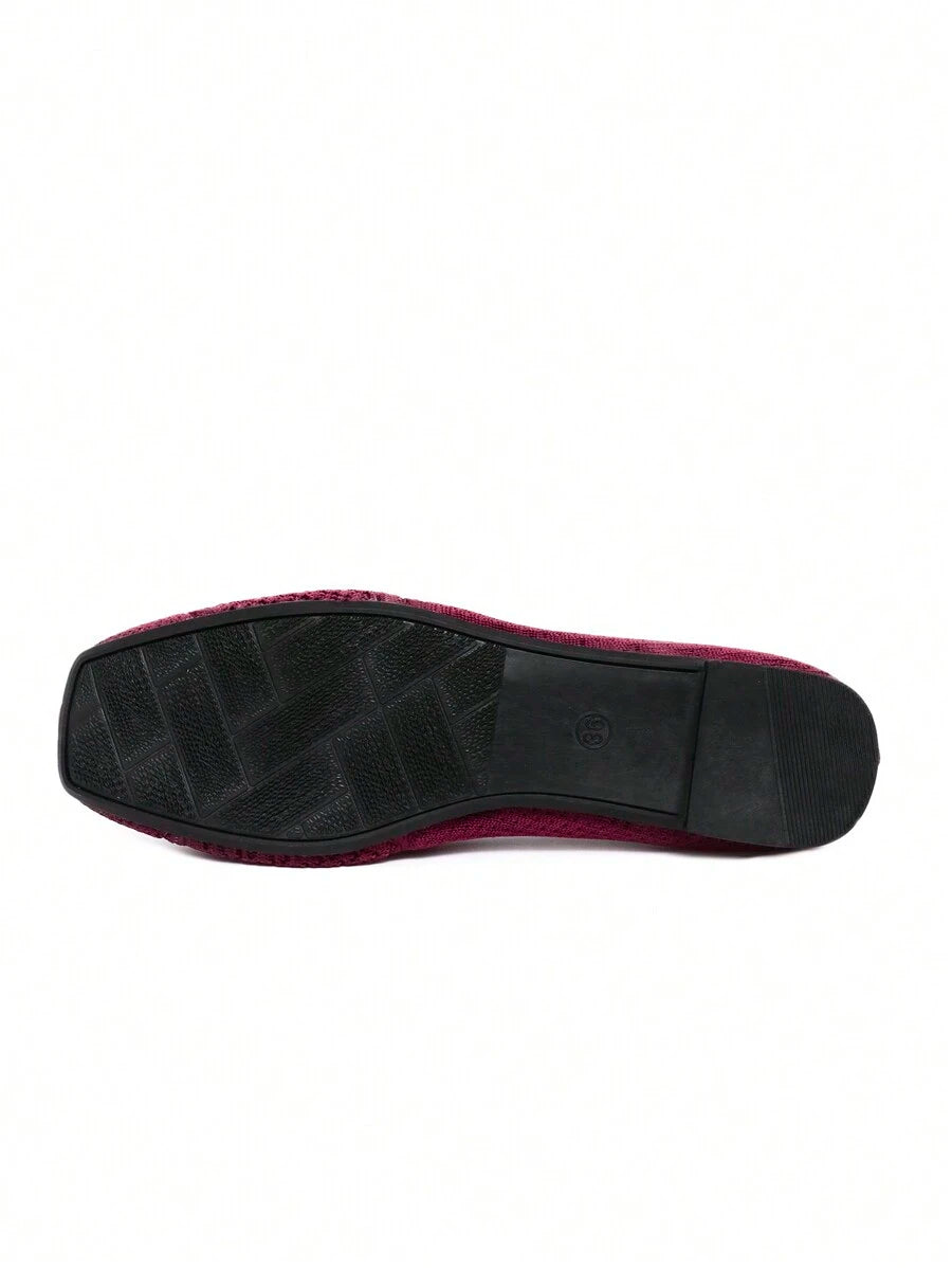 Women's Knitted Flat Loafers, Comfortable Square Toe Dolly Shoes, Breathable Mother Shoes For Spring/Autumn