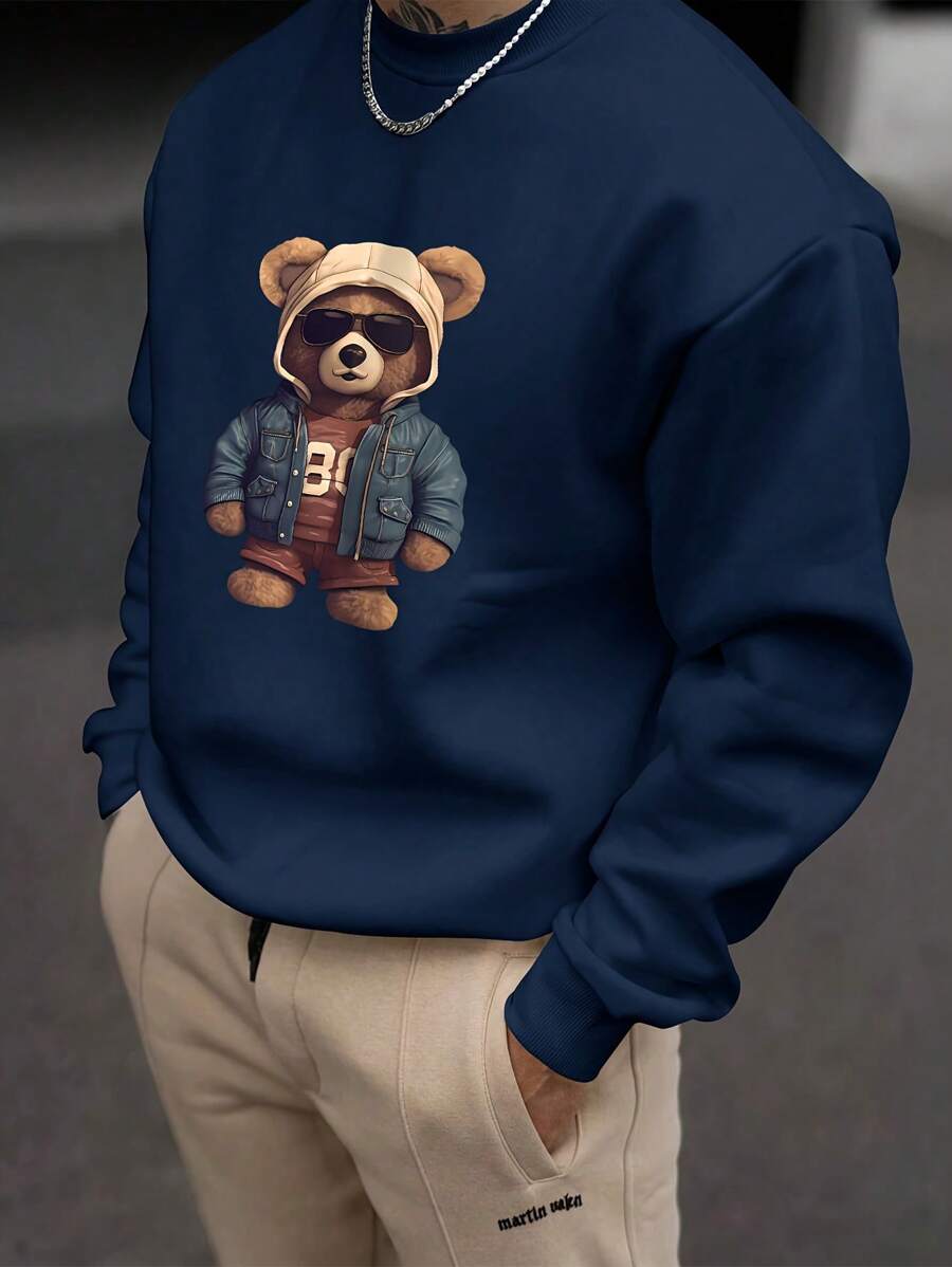 Men’s Fashionable Creative Bear Print Sweatshirt