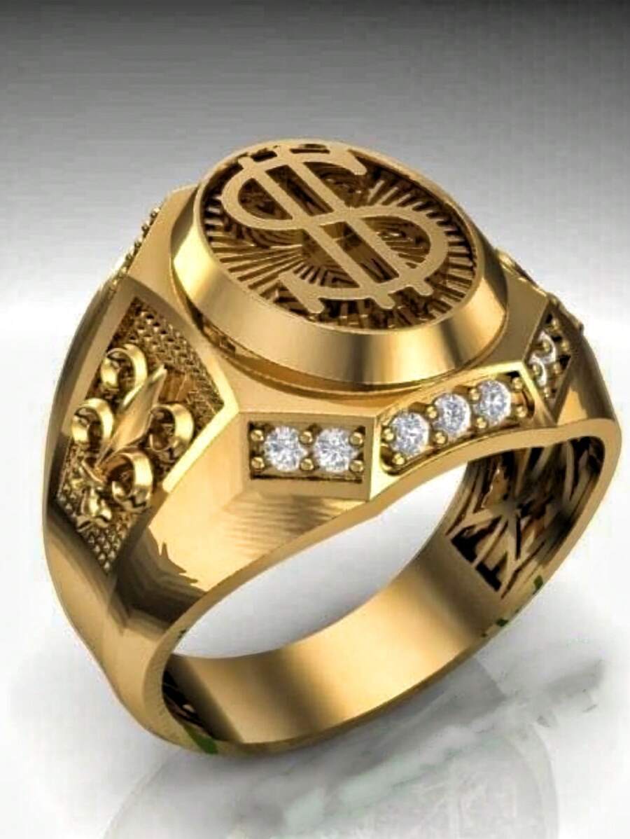 Men's Hip Hop Dollar Sign Ring with Cubic Zirconia