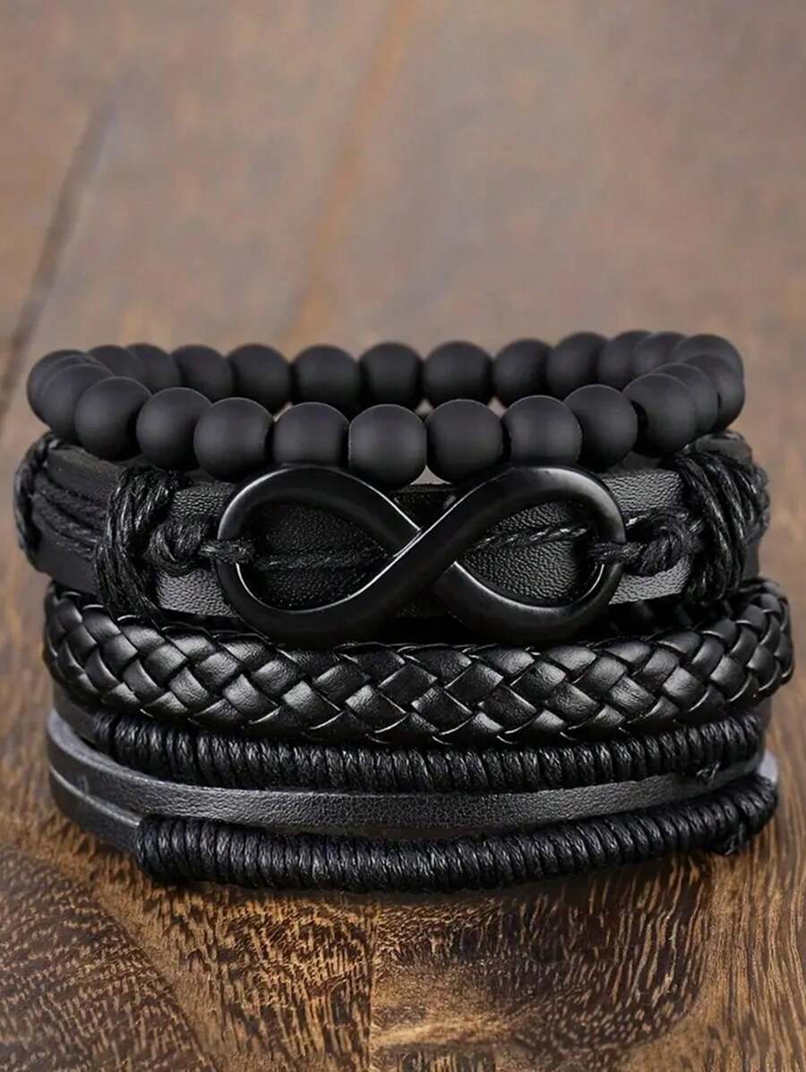 4-12pcs Casual Vintage Leather Adjustable Bracelet Set, Suitable For Men's Daily Wear, Birthday, Party, Date, Gift