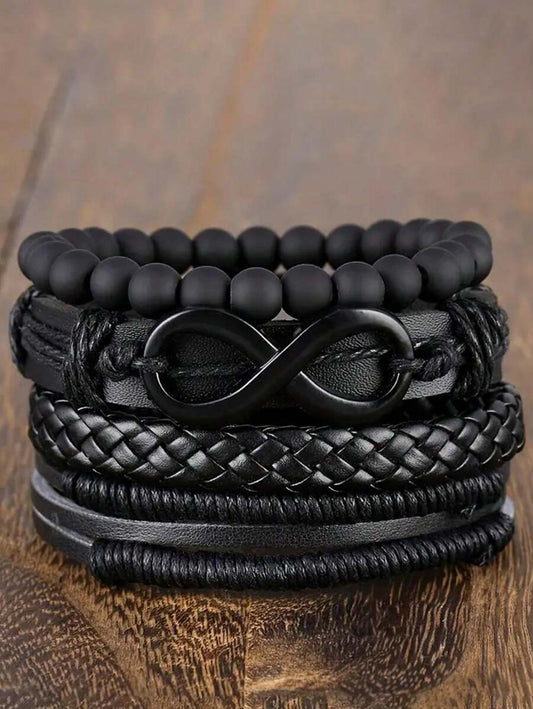 4-12pcs Casual Vintage Leather Adjustable Bracelet Set, Suitable For Men's Daily Wear, Birthday, Party, Date, Gift