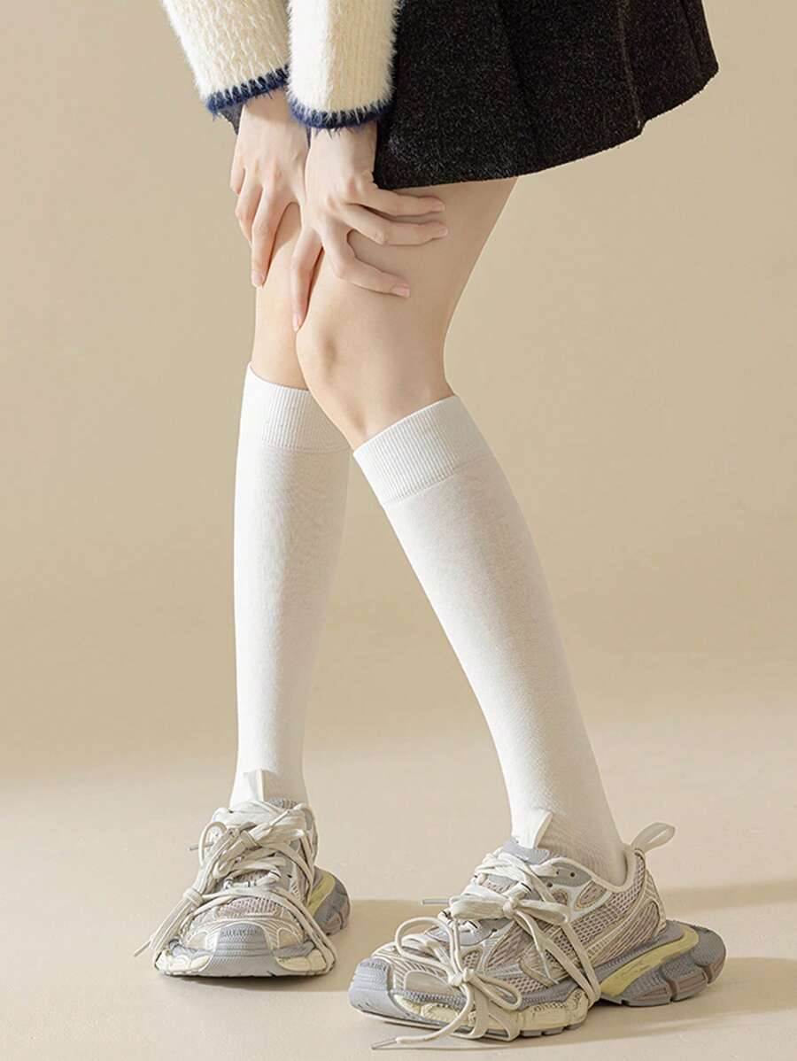 6 Pairs Women’s Plain Color Thigh-High Socks – Minimalist Japanese School Style