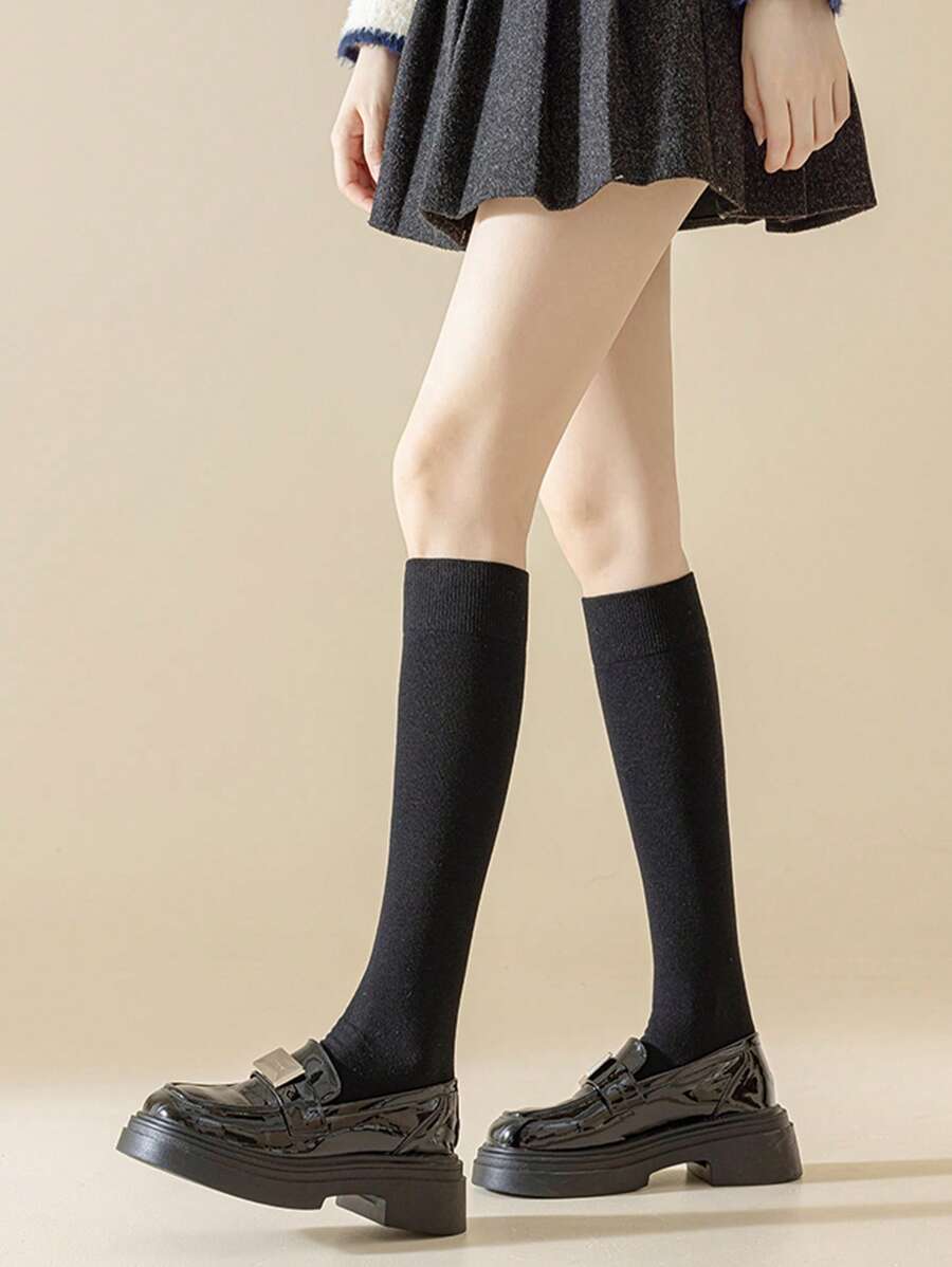 6 Pairs Women’s Plain Color Thigh-High Socks – Minimalist Japanese School Style