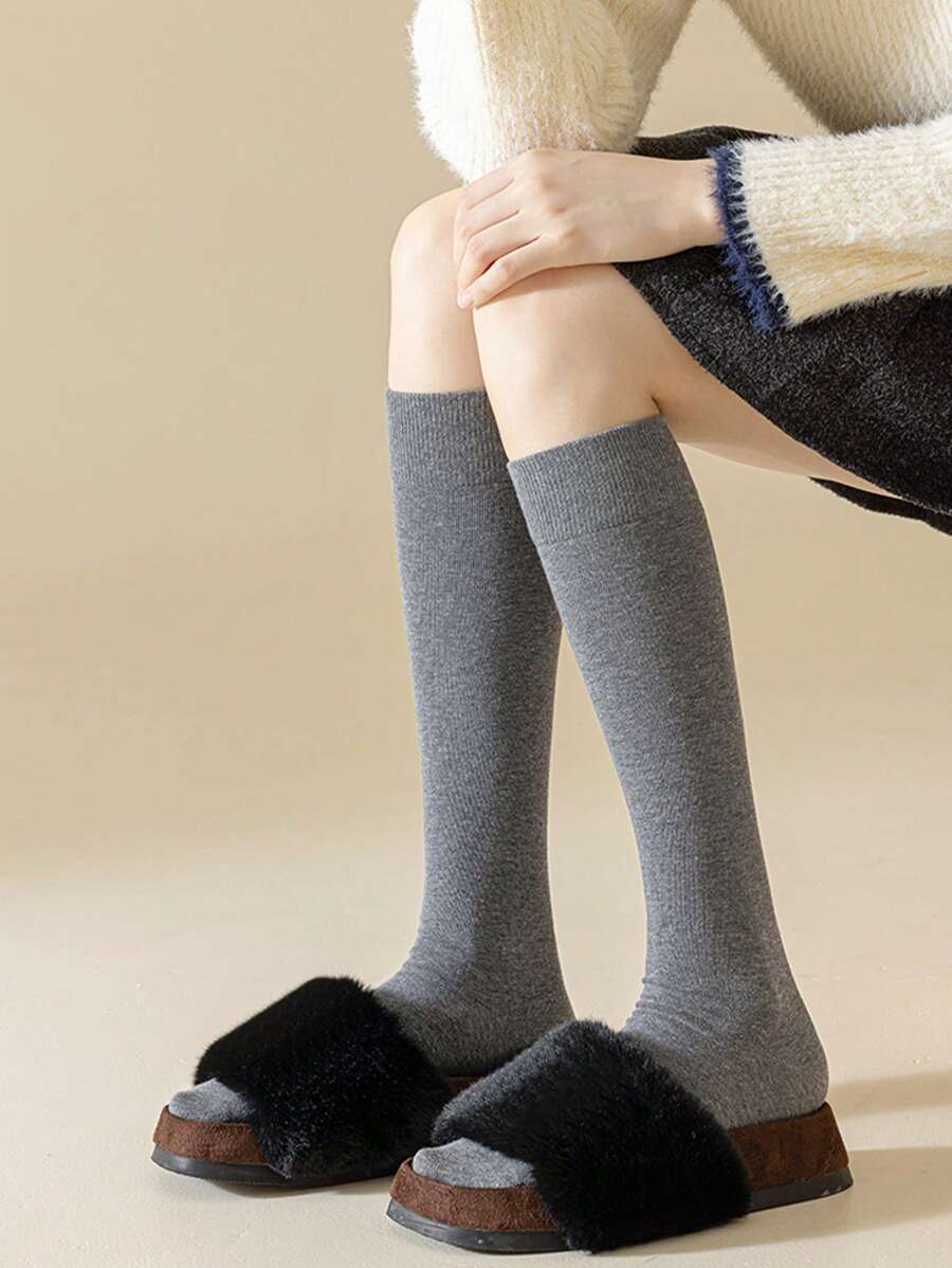 6 Pairs Women’s Plain Color Thigh-High Socks – Minimalist Japanese School Style