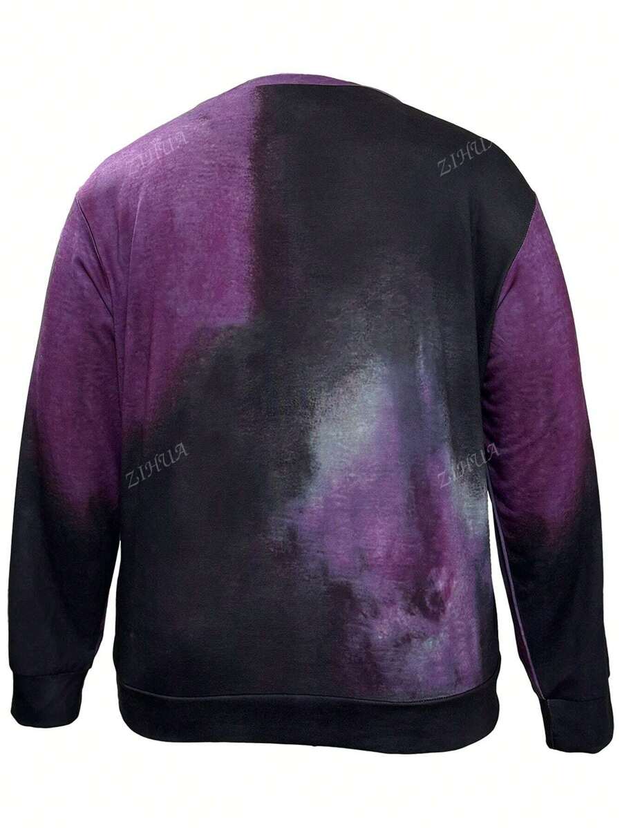 Plus Size English Text Ombre Print Crew Neck Sweatshirt