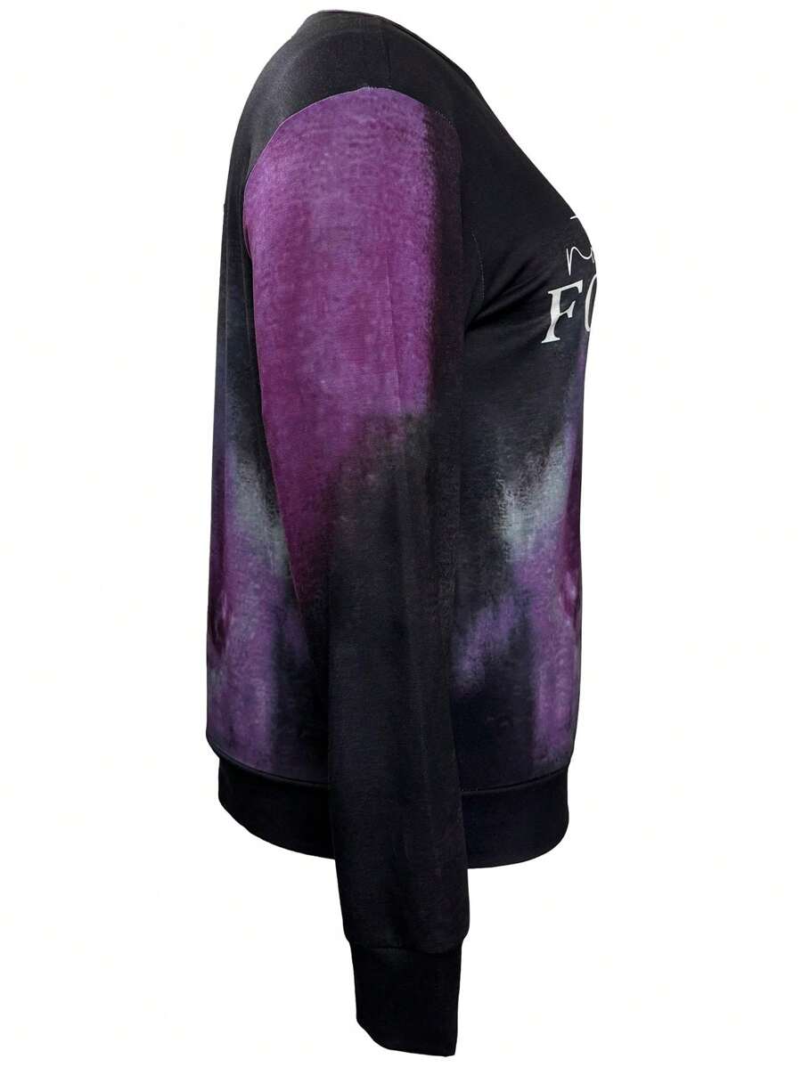 Plus Size English Text Ombre Print Crew Neck Sweatshirt