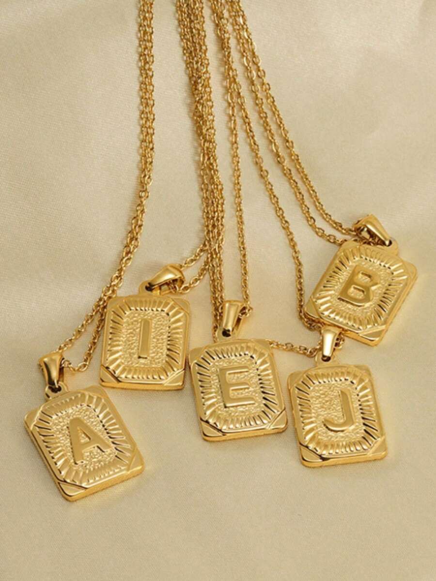 Stainless Steel Initial Square Pendant Necklace for Men