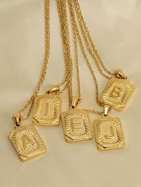 Stainless Steel Initial Square Pendant Necklace for Men