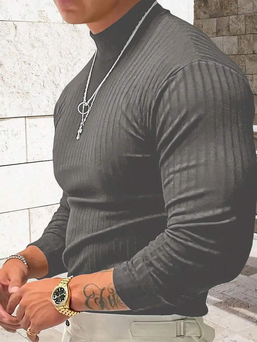 Manfinity Dauomo Men’s Solid Color Ribbed Turtleneck Sweater