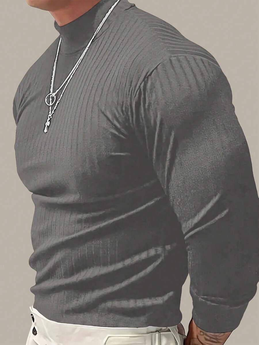 Manfinity Dauomo Men’s Solid Color Ribbed Turtleneck Sweater