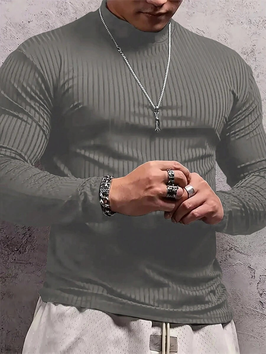 Manfinity Dauomo Men’s Solid Color Ribbed Turtleneck Sweater