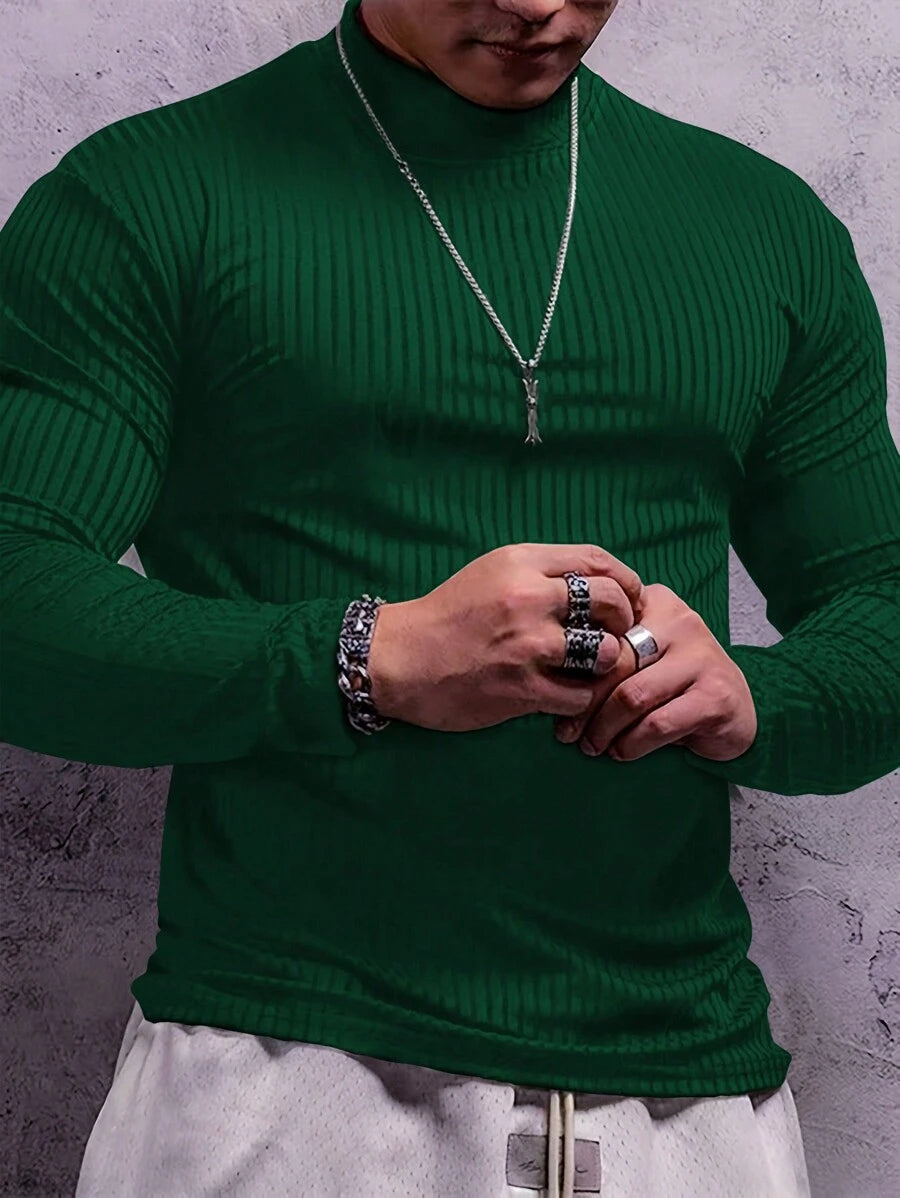 Manfinity Dauomo Men’s Solid Color Ribbed Turtleneck Sweater