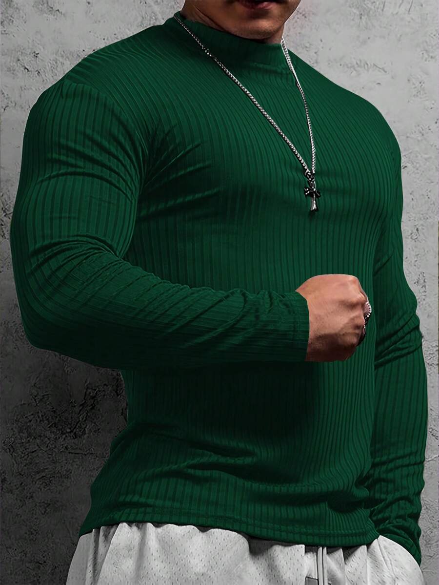 Manfinity Dauomo Men’s Solid Color Ribbed Turtleneck Sweater