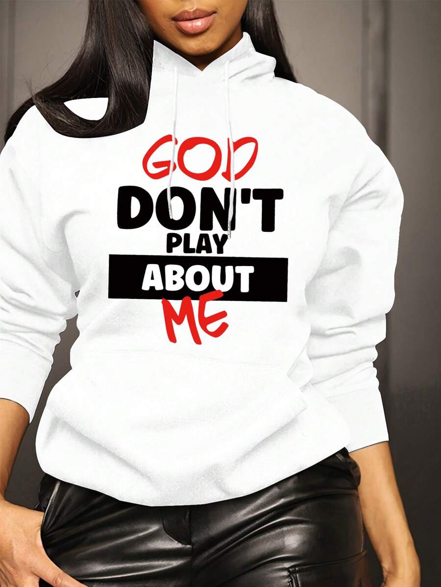 INAWLY Women's Letter Printed Casual Hoodie With Pocket