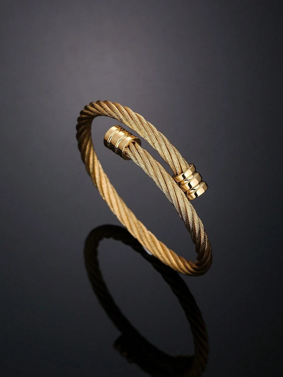 3pcs/Set Men's Luxury Versatile Roman Numeral Stainless Steel Braided Adjustable Bracelet