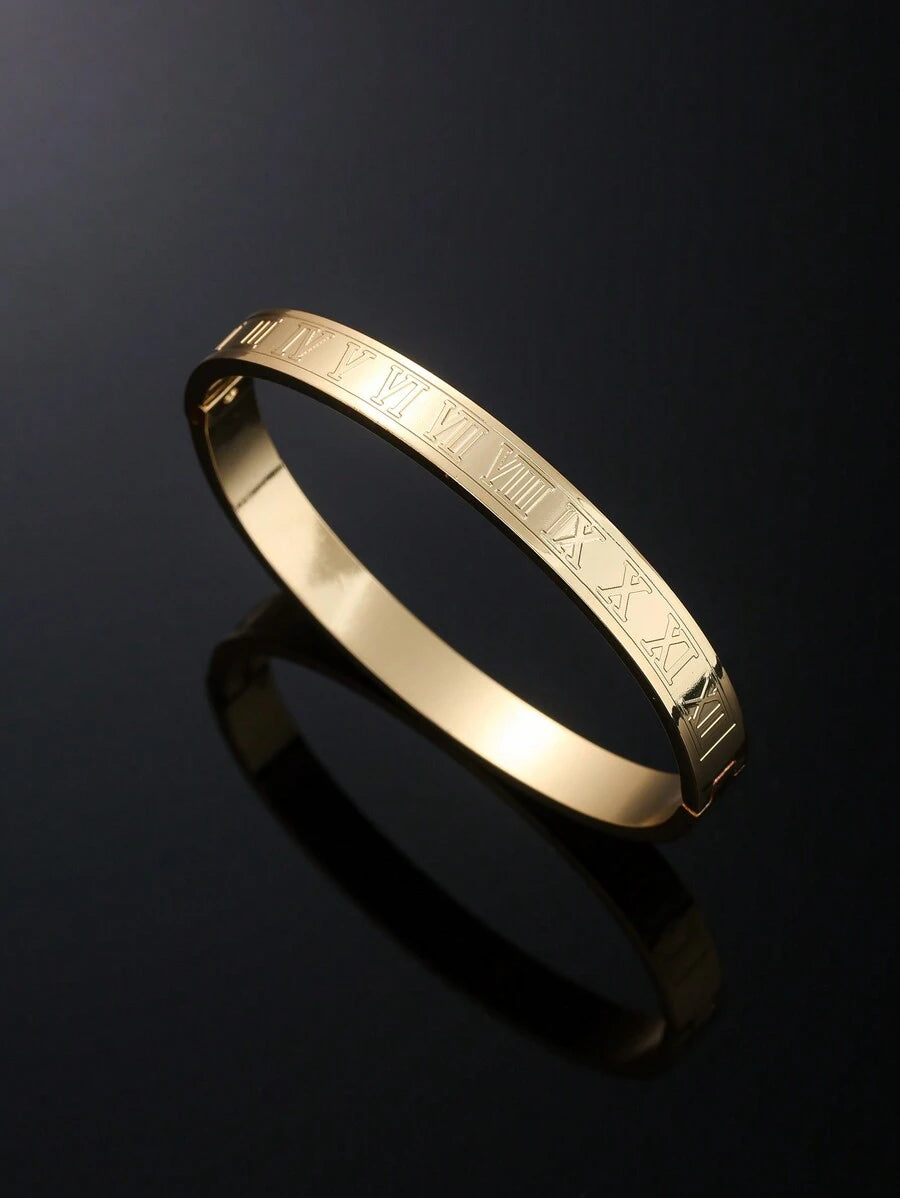 3pcs/Set Men's Luxury Versatile Roman Numeral Stainless Steel Braided Adjustable Bracelet