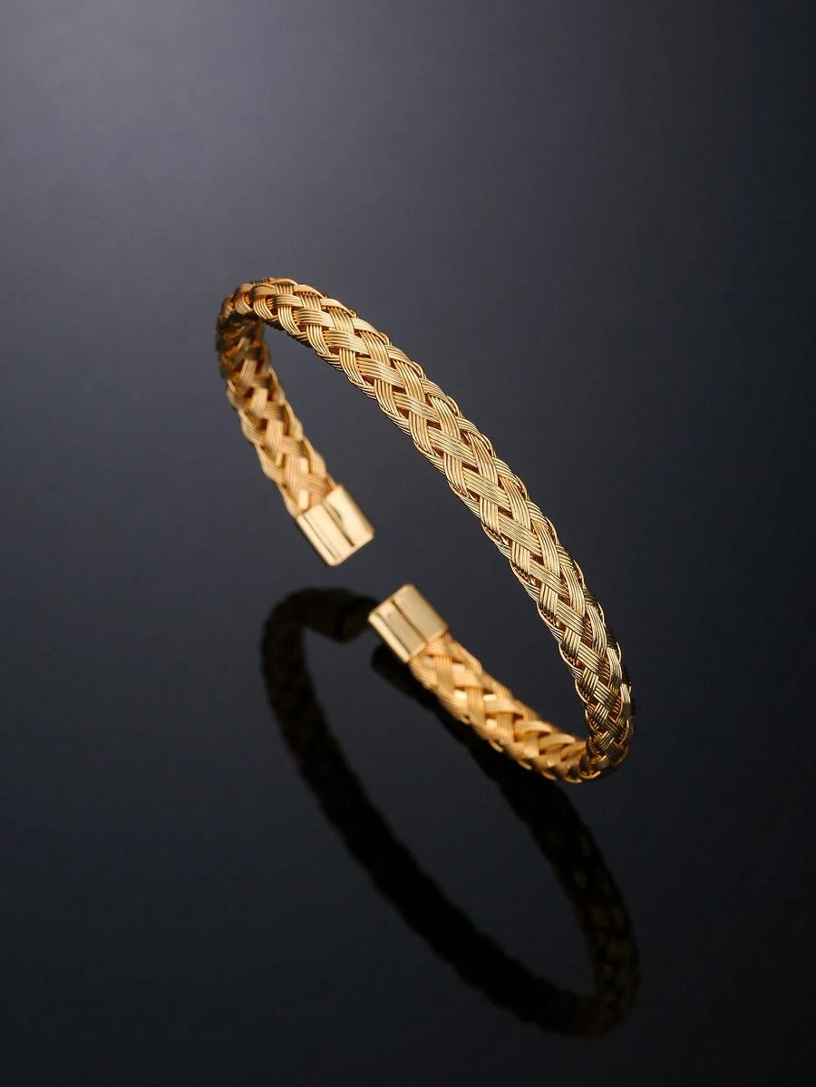 3pcs/Set Men's Luxury Versatile Roman Numeral Stainless Steel Braided Adjustable Bracelet