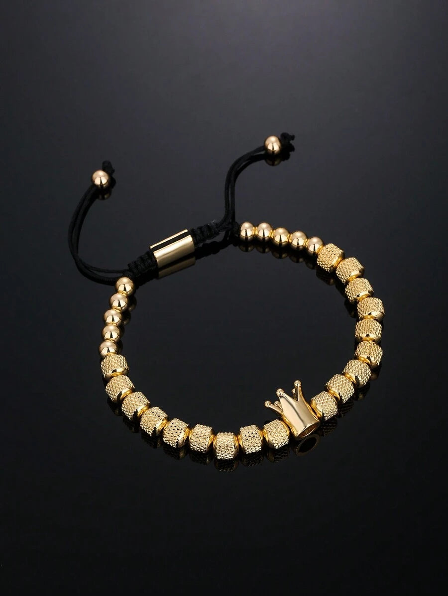 3pcs/Set Men's Luxury Versatile Roman Numeral Stainless Steel Braided Adjustable Bracelet