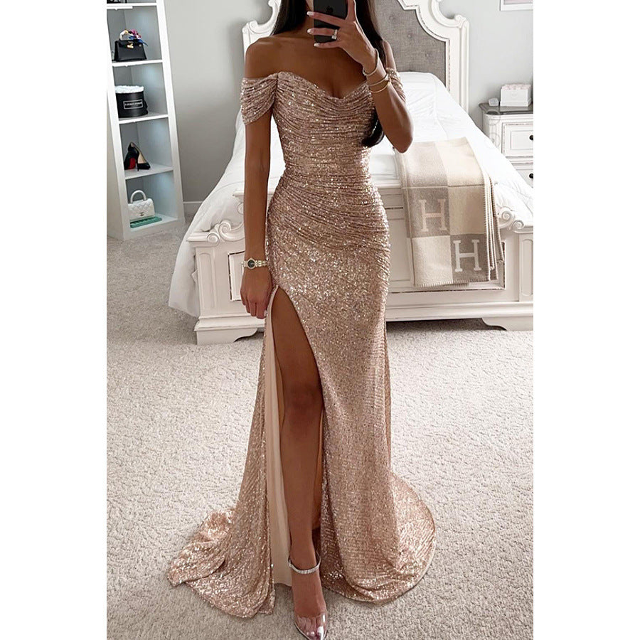 Party Sequins Off-Shoulder Split Dress