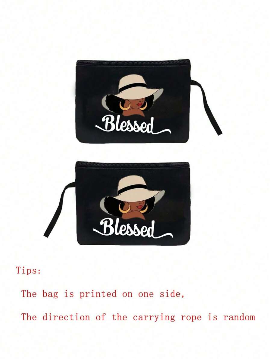 Queen Cartoon Character Printed Tote Bag Set – “Blessing” Letter Design