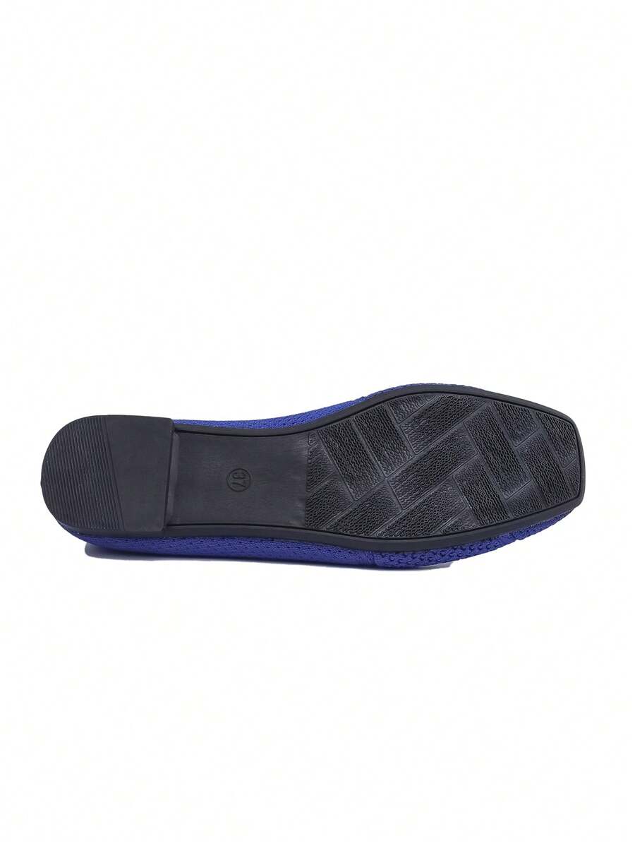 Women's Knitted Flat Loafers, Comfortable Square Toe Dolly Shoes, Breathable Mother Shoes For Spring/Autumn
