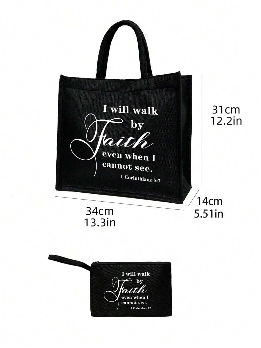 Tote Bag Set with Motivational Golden Letter Print