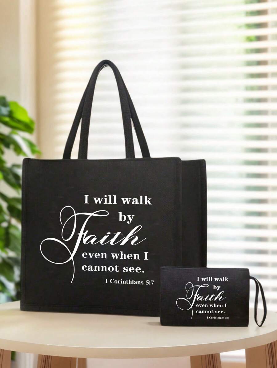 Tote Bag Set with Motivational Golden Letter Print