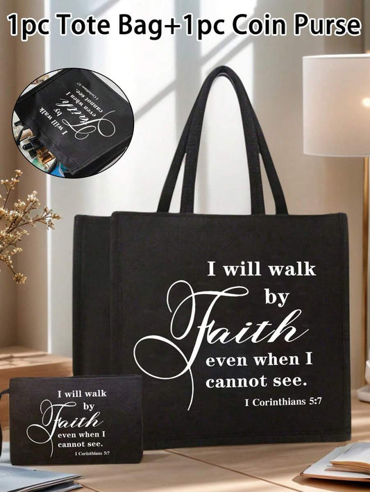 Tote Bag Set with Motivational Golden Letter Print