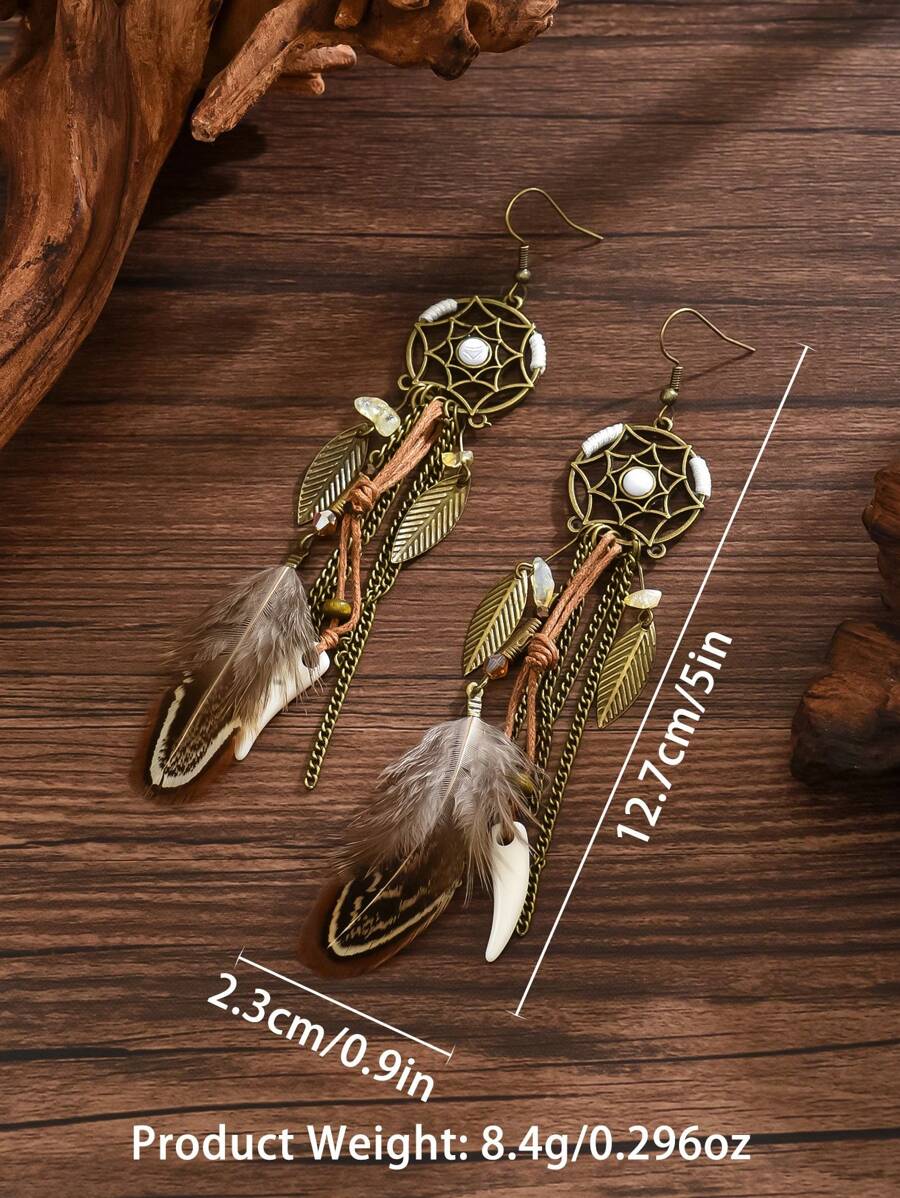 Bohemian Long Feather Pendant Earrings – Handmade Tribal Style Jewelry
