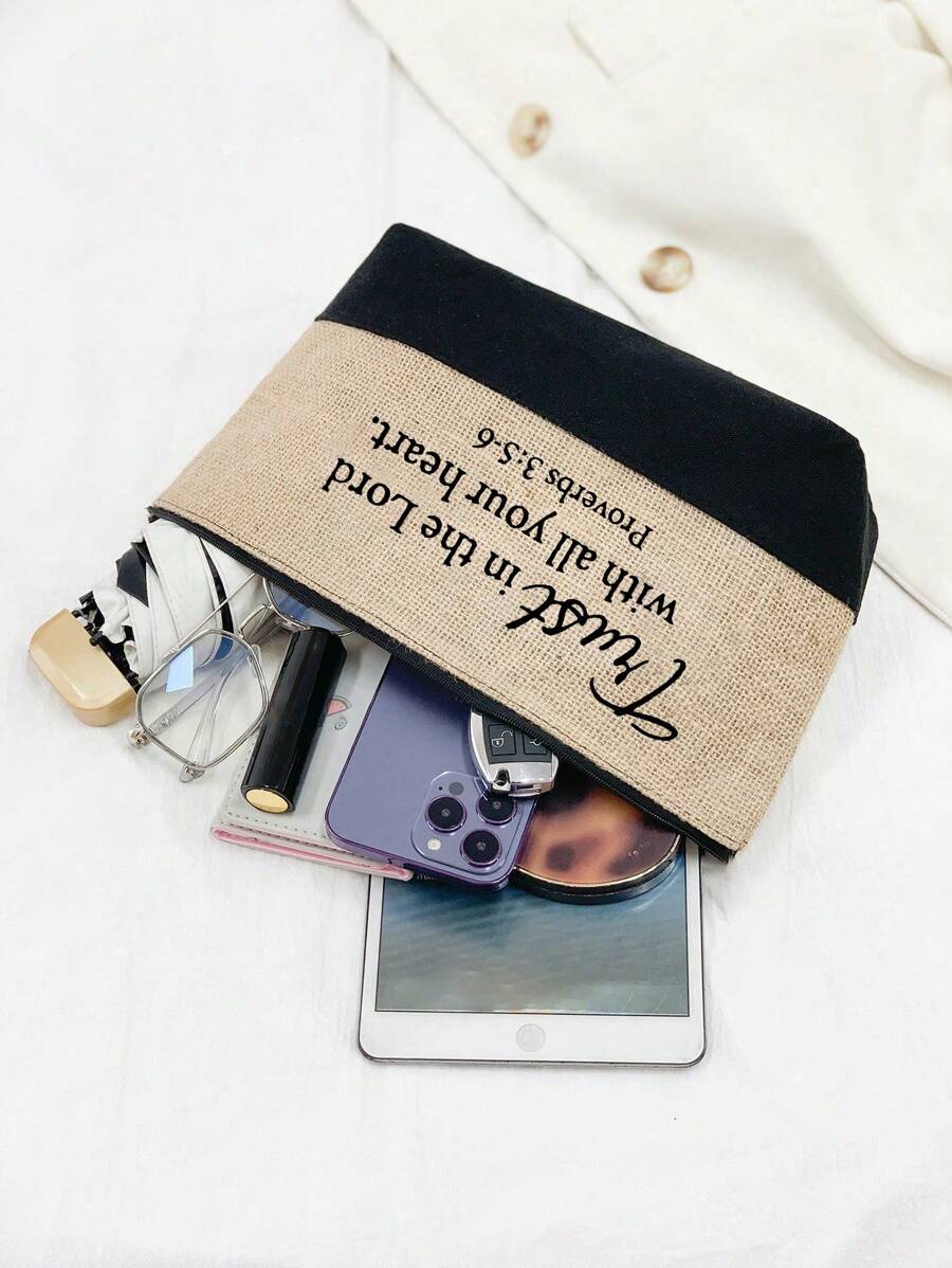 Trust In The Lord With All Your Heart" Printed Tote Bag & Makeup Bag Set