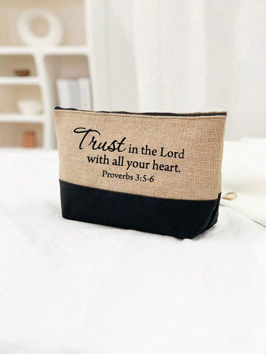 Trust In The Lord With All Your Heart" Printed Tote Bag & Makeup Bag Set