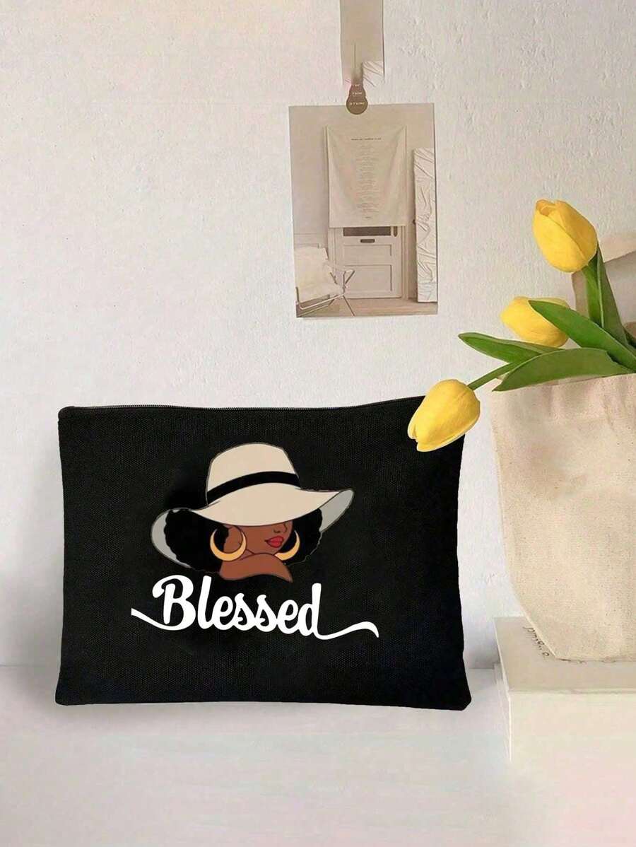 Queen Cartoon Character Printed Tote Bag Set – “Blessing” Letter Design