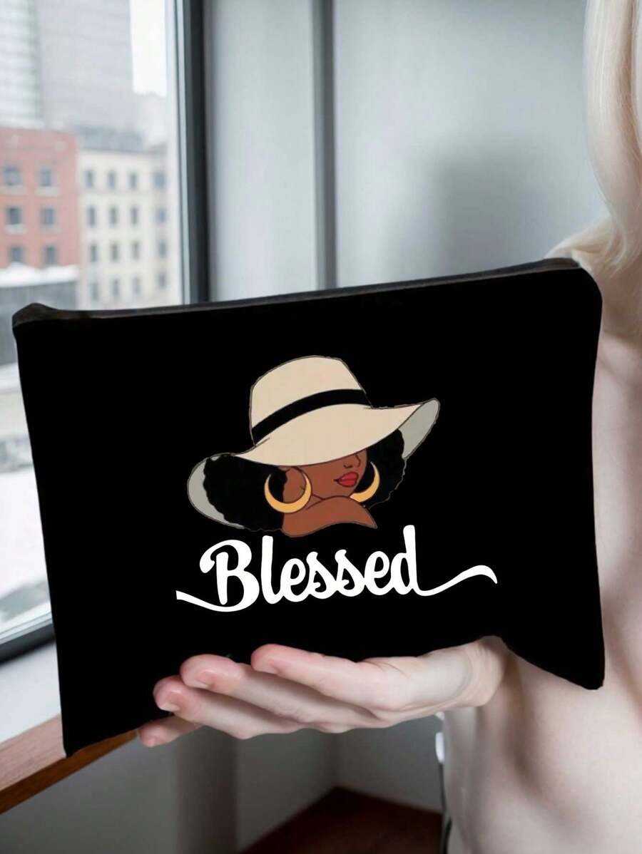 Queen Cartoon Character Printed Tote Bag Set – “Blessing” Letter Design