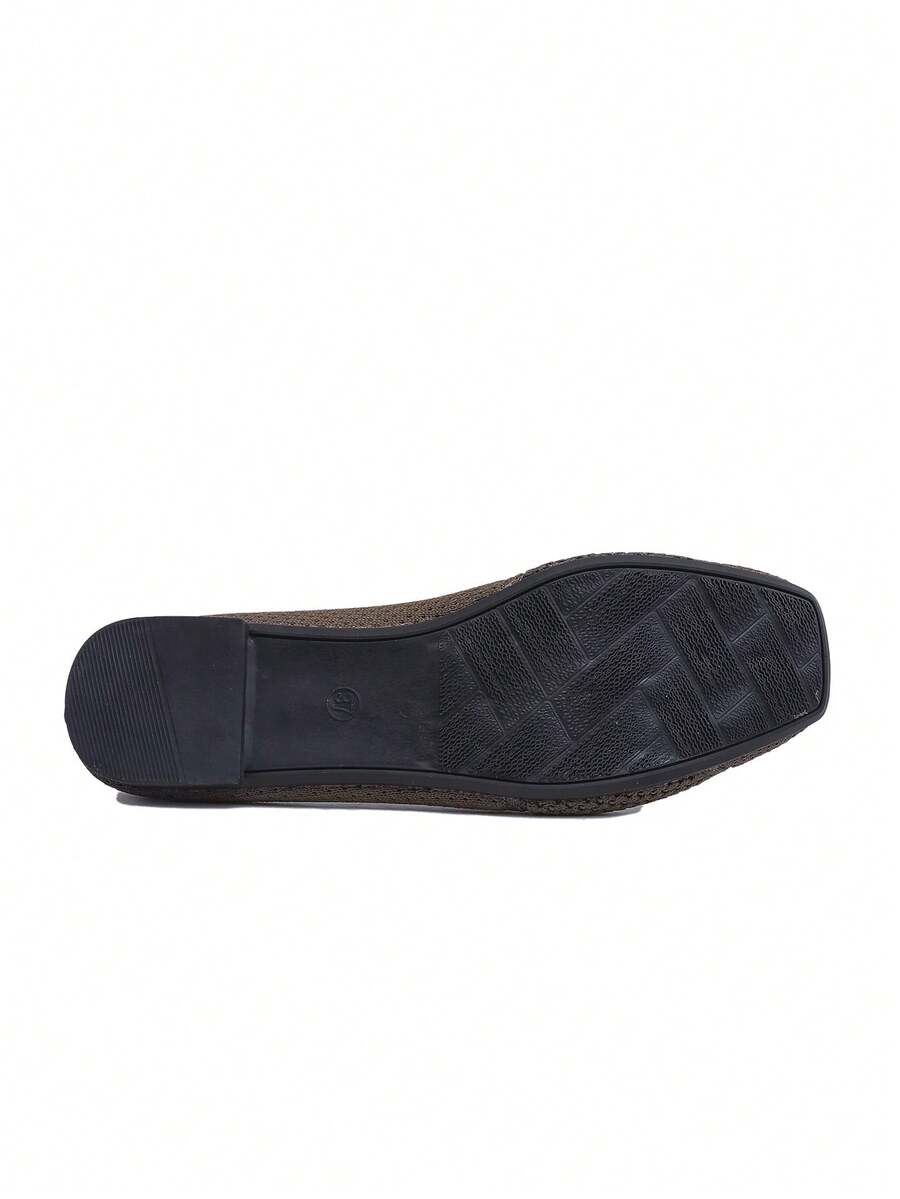 Women's Knitted Flat Loafers, Comfortable Square Toe Dolly Shoes, Breathable Mother Shoes For Spring/Autumn