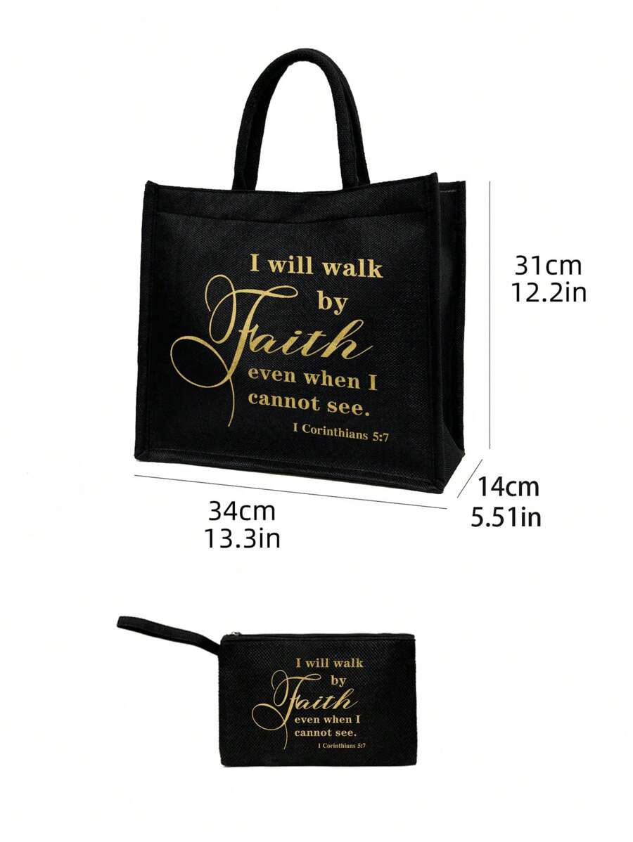 Tote Bag Set with Motivational Golden Letter Print