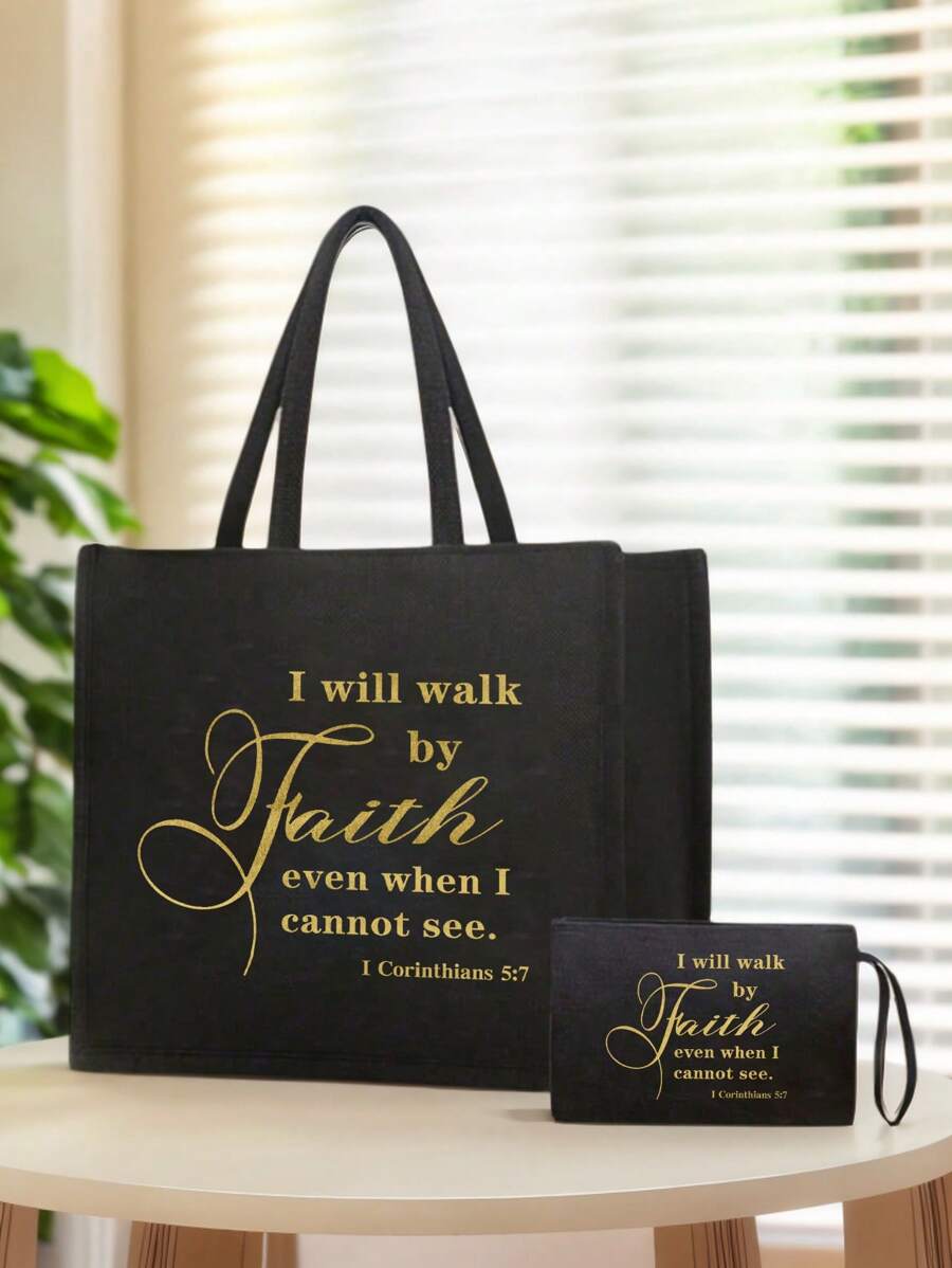 Tote Bag Set with Motivational Golden Letter Print