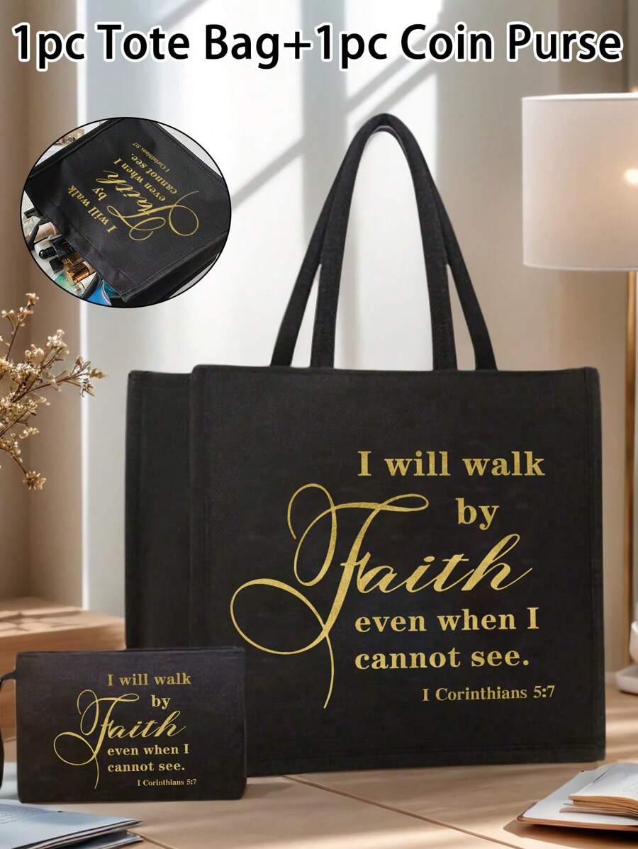 Tote Bag Set with Motivational Golden Letter Print