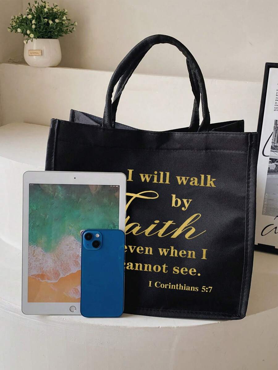 Tote Bag Set with Motivational Golden Letter Print