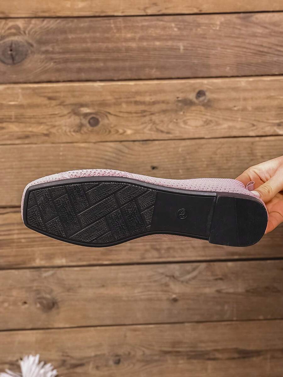 Women's Knitted Flat Loafers, Comfortable Square Toe Dolly Shoes, Breathable Mother Shoes For Spring/Autumn