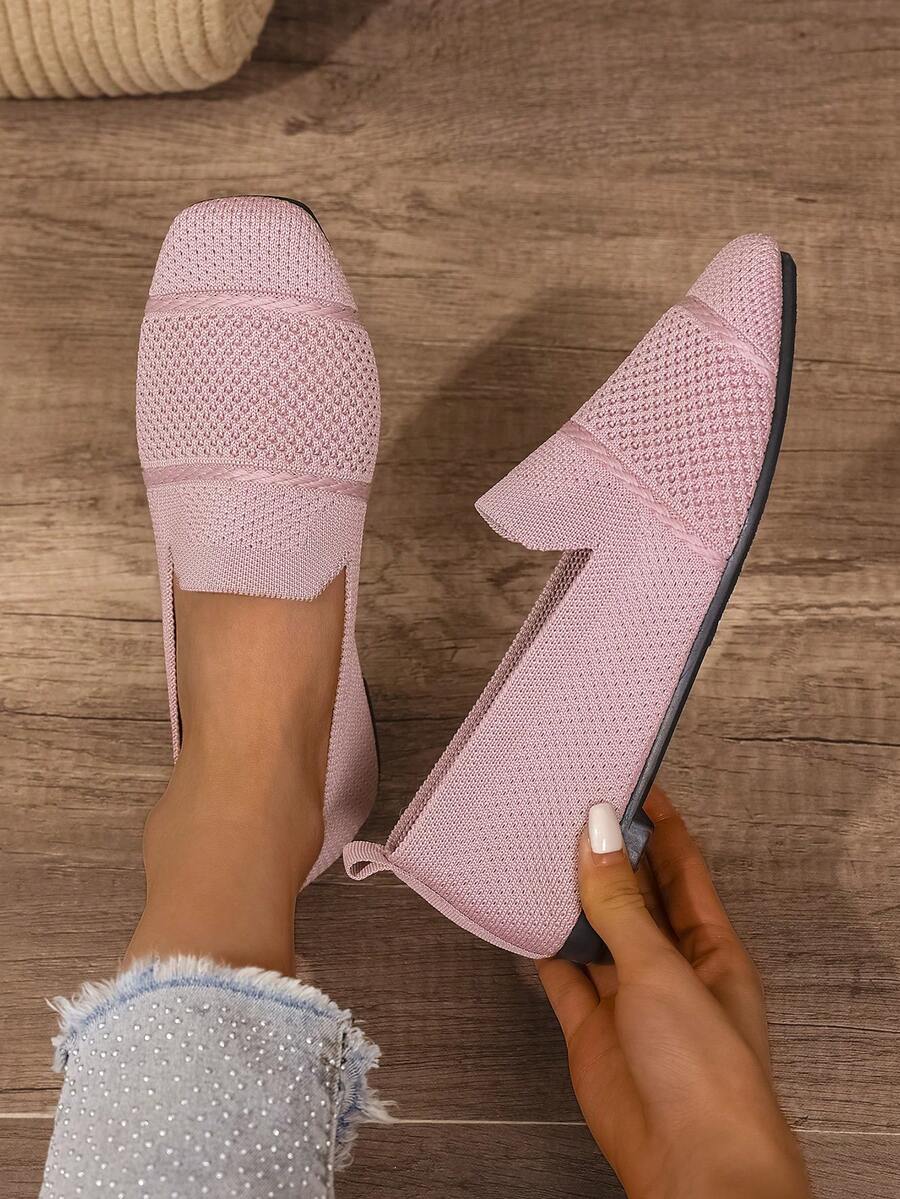 Women's Knitted Flat Loafers, Comfortable Square Toe Dolly Shoes, Breathable Mother Shoes For Spring/Autumn