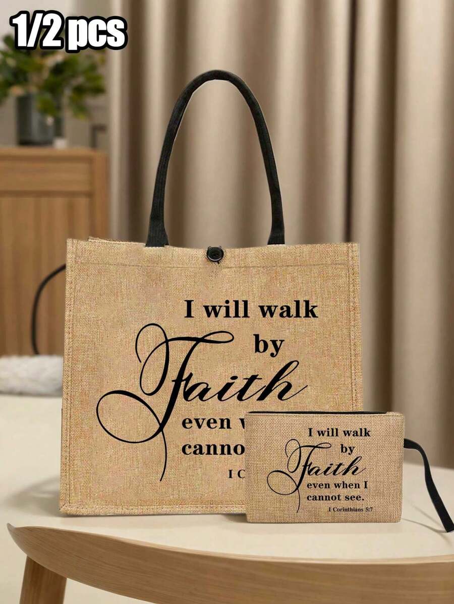 Tote Bag Set with Motivational Golden Letter Print