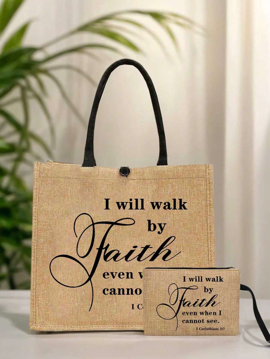 Tote Bag Set with Motivational Golden Letter Print