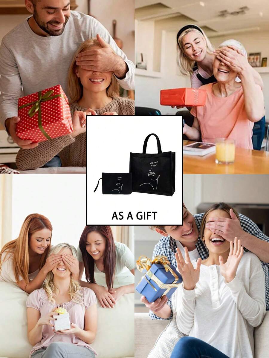 Queen Cartoon Character Printed Tote Bag Set – “Blessing” Letter Design