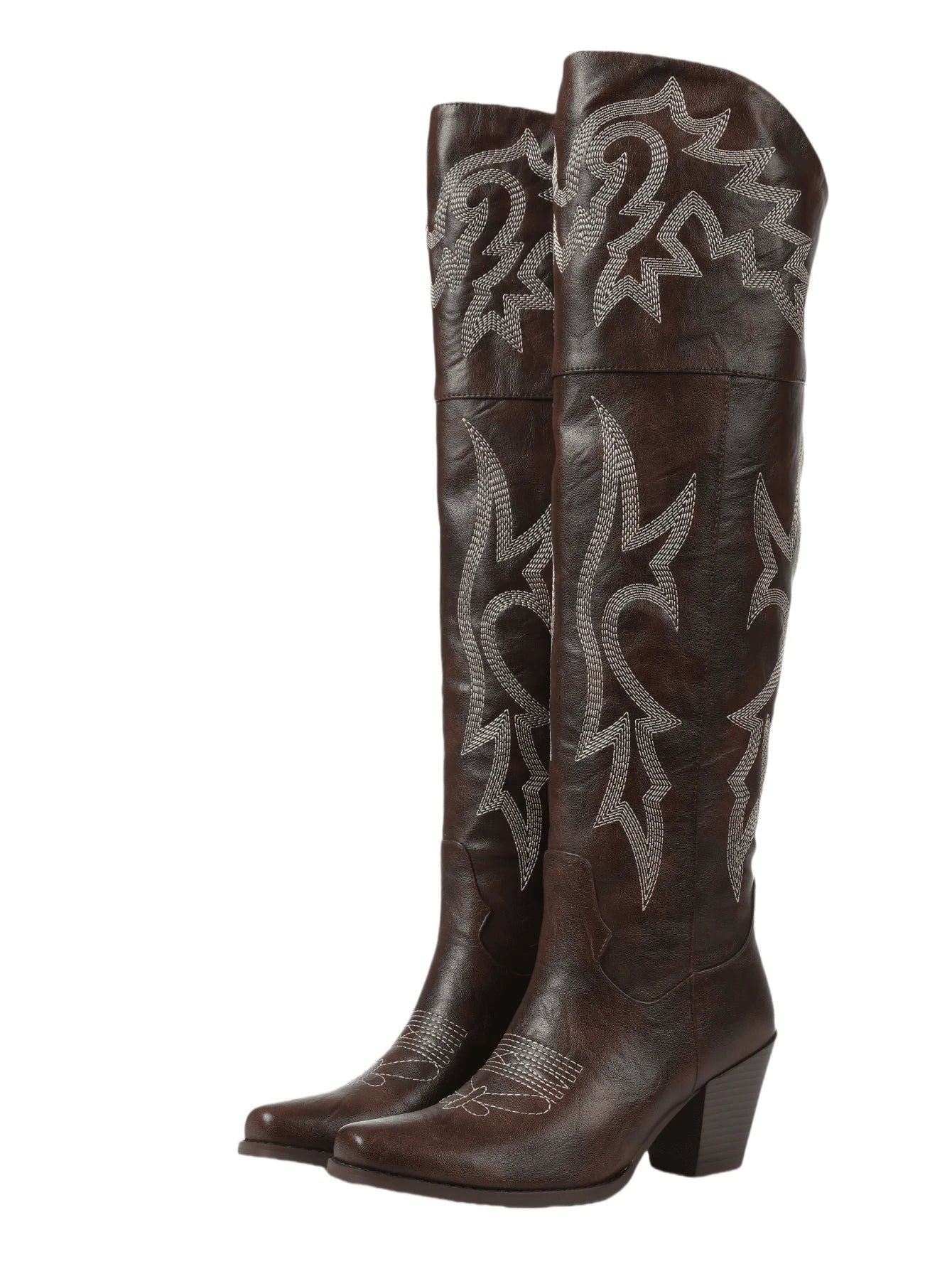 2025 Y2K Western Riding Knee-High Boots – Brown Embroidered Elegance