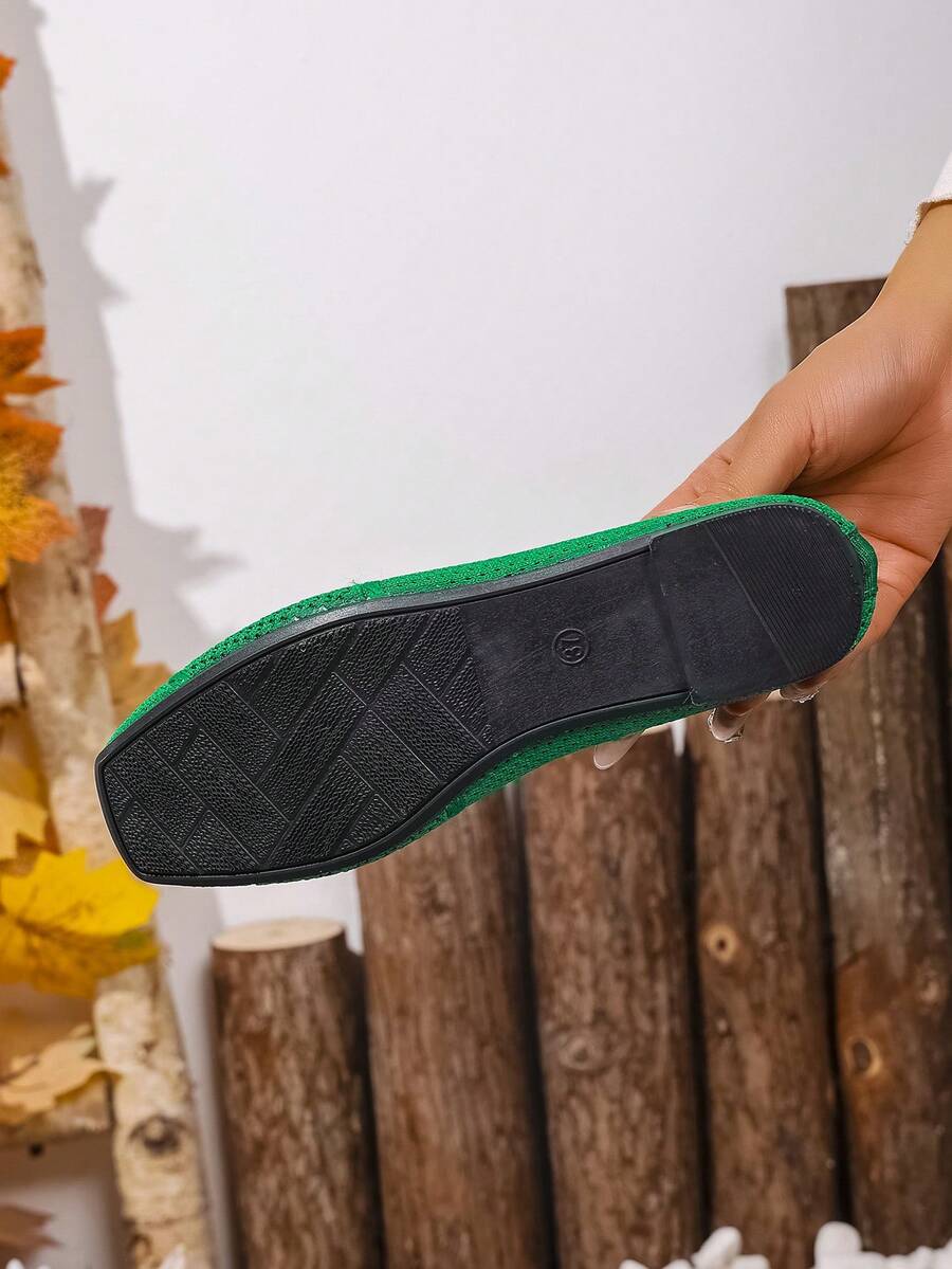 Women's Knitted Flat Loafers, Comfortable Square Toe Dolly Shoes, Breathable Mother Shoes For Spring/Autumn