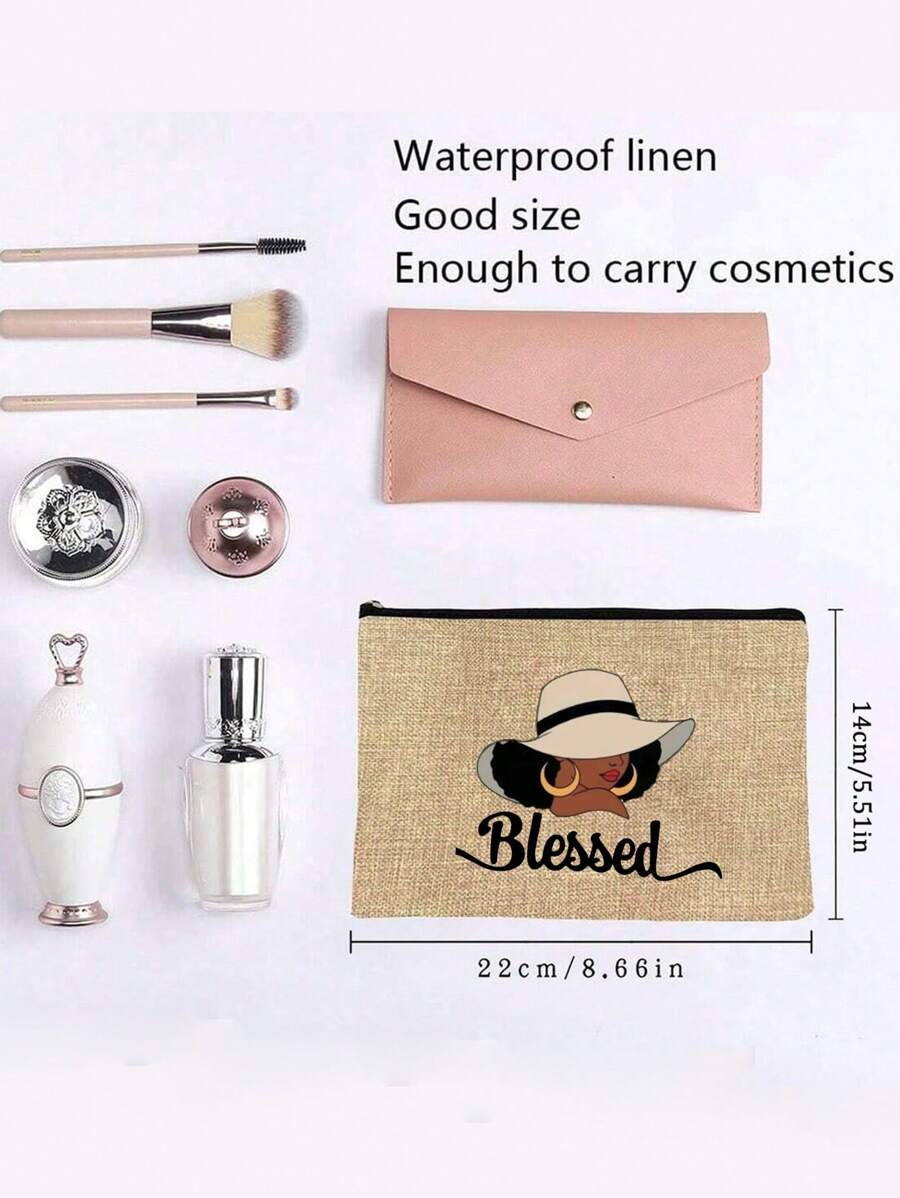 Queen Cartoon Character Printed Tote Bag Set – “Blessing” Letter Design